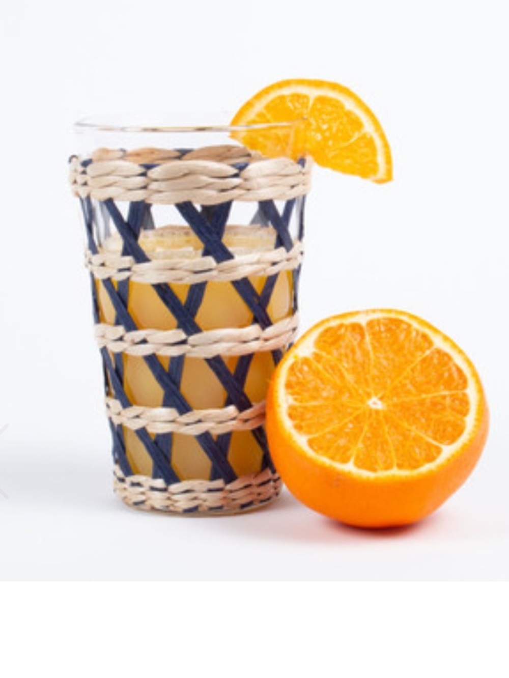 8 Oak Lane Navy & Natural Rattan Glass Tumbler 16oz. NWT!
